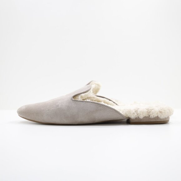 Birdies Shoes - Birdies Phoebe Taupe Leather Faux-Fur Lined Lightweight Flat Mules - 9.5